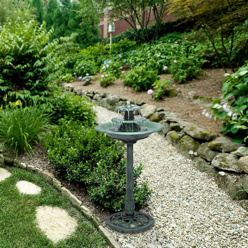 Alpine Corporation TEC106 35" Green Outdoor 3 Tier Pedestal Water Fountain and Birdbath