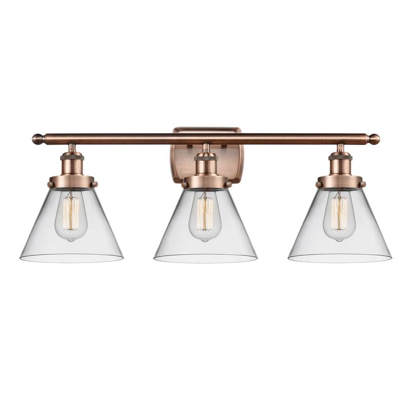 Innovations Lighting Ballston Urban Cone - 3 Light 28" Bath Vanity Light - Clear/Antique Copper