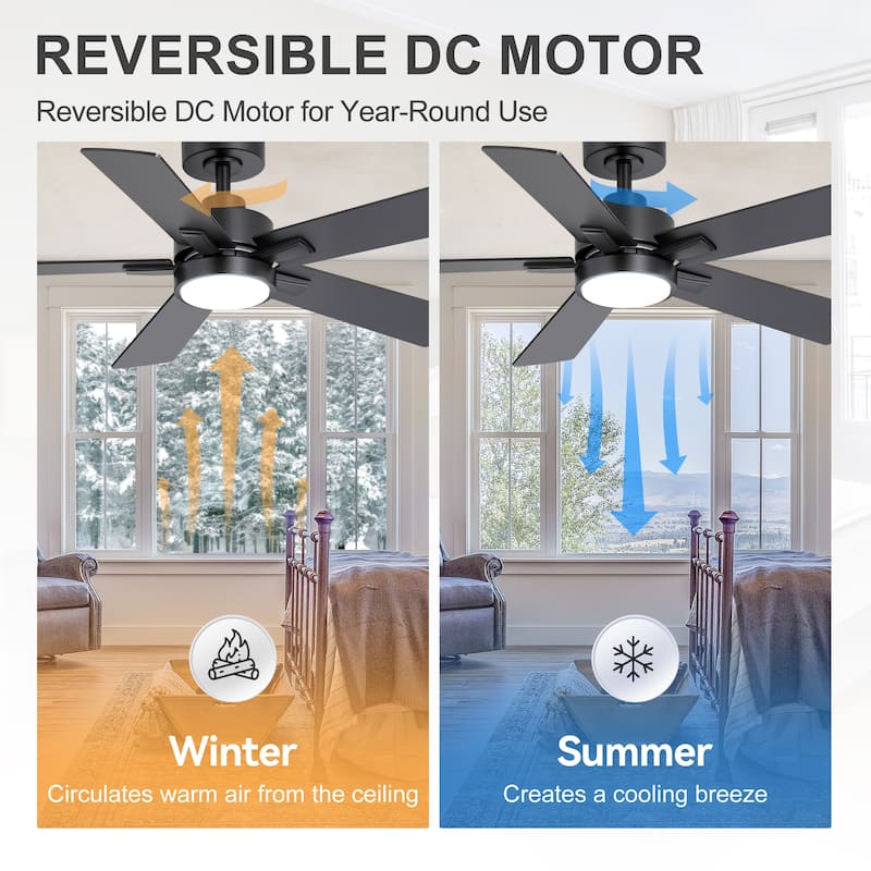 42/48/52/56/60/65-IN LED Ceiling Fan with Light Kit and Remote(5/6/7/8-Blade)