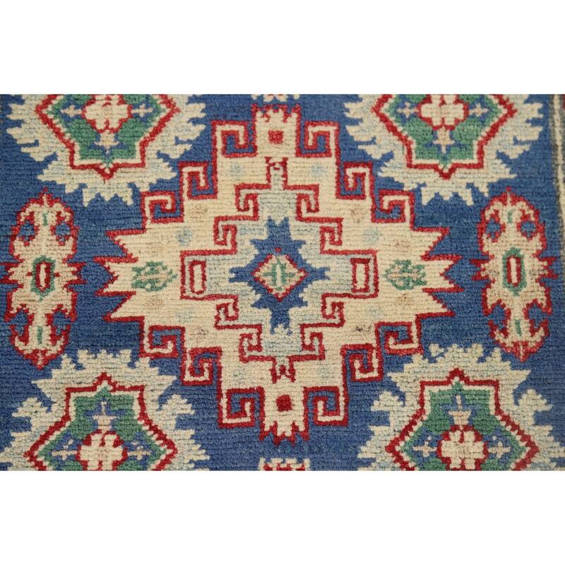 Kazak Runner Rug Hand-Knotted Traditional Blue Wool Carpet - 2'7" x 13'1"