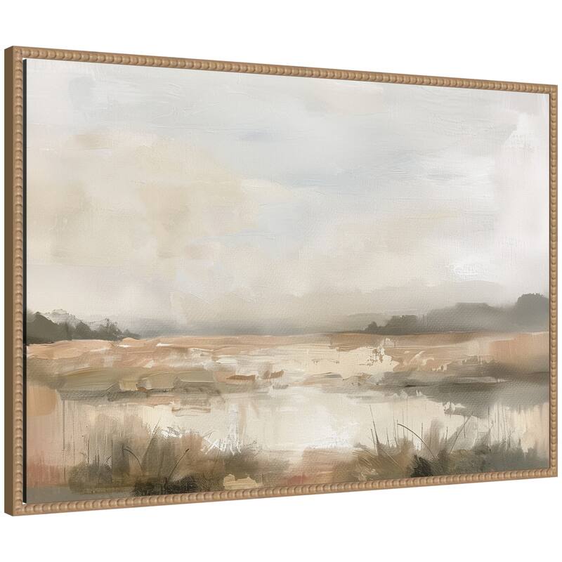 Kate and Laurel Neutral Abstract Landscape by The Creative Bunch Studio Framed Canvas Wall Art Print - 33 x 23 - Brown