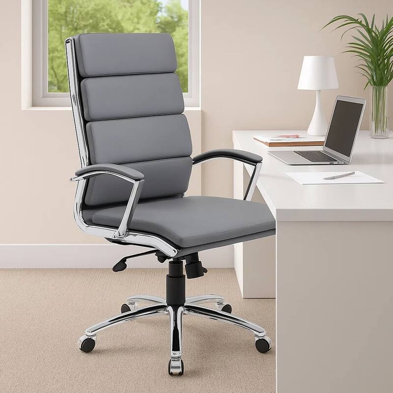 Dave Tall Executive Swivel Armchair, Chrome Finish, Gray Vinyl