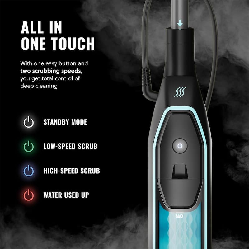 PurSteam ScrubMaster Steam Mop with Dual Scrubbing Head, LED Headlights, Adjustable Steam Control, Anti-Slip Swivel Head