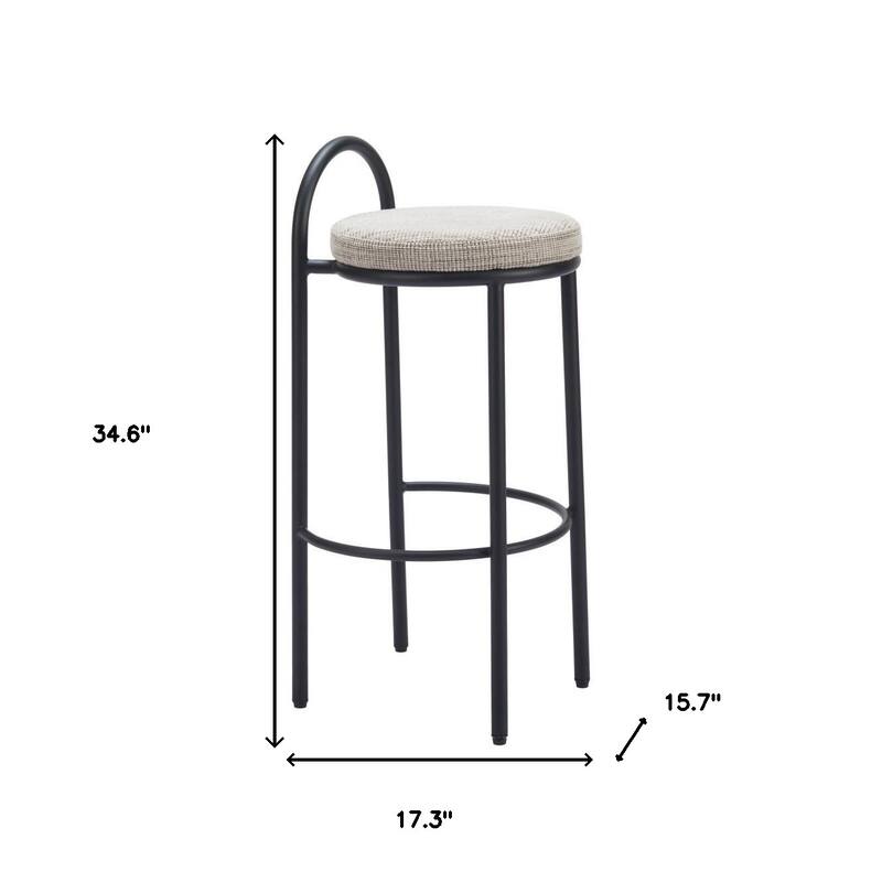 HomeRoots Set of Two 30" Beige and Black Chenille and Steel Low Back Bar Height Bar Chairs