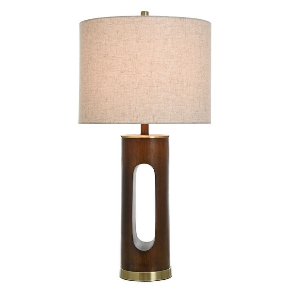 Wood Bridge Table Lamp Brushed Brown Polyresin Oval Cut Out Body Cream Shade Bed Bath Beyond 39377704
