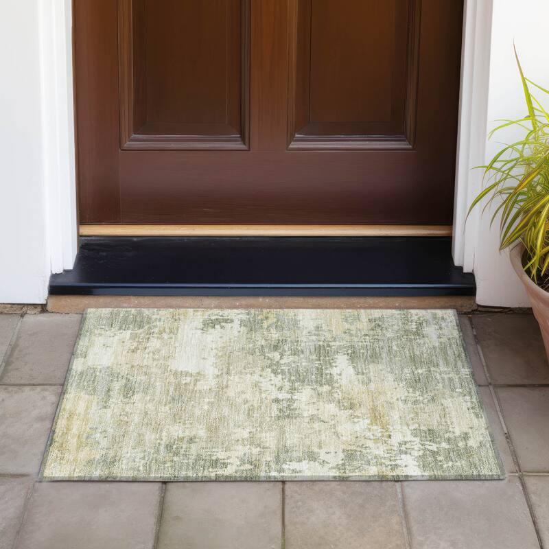 Machine Washable Indoor/Outdoor Contemporary Blend Chantille Rug - Sage - 1'8" x 2'6"