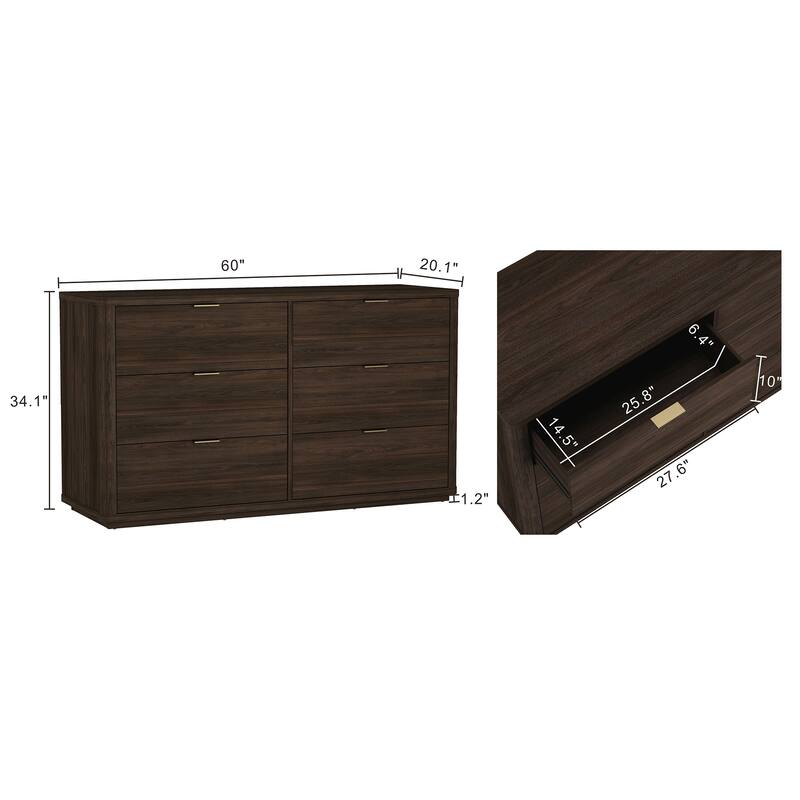 Manhattan Comfort Evalyn 60 Inch 6 Drawer Dresser