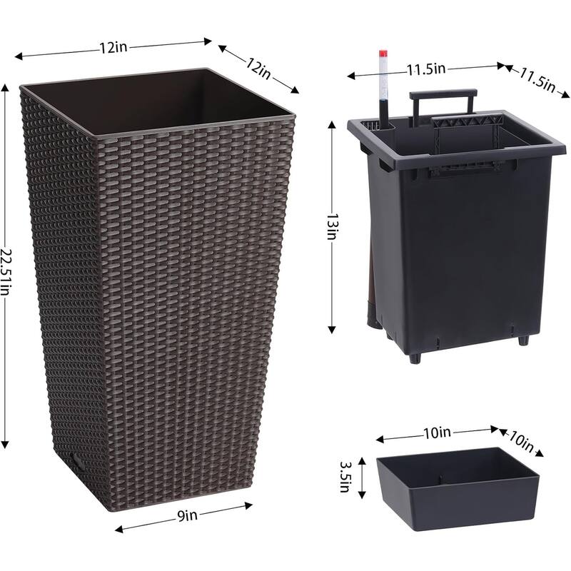 Planters Set of 2, Outdoor＆Indoor Planter Pots, Automatic Watering,High Front Porch Planter Pots