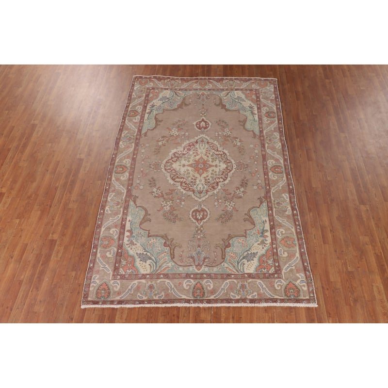 Tabriz Persian Vintage Area Rug Handmade Floral Wool Carpet - 6'4" x 9'11"