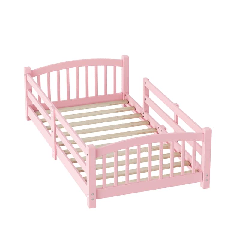 Solid Wood Floor Bed Montessori Bed with Safety Guardrails Without Door