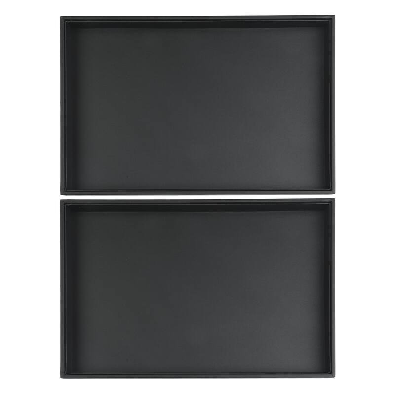 Set of 2 Stackable Jewelry Organizer Trays with Removable Dividers for Drawers, PU Leather Jewelry Organizer Drawer - Black - Flat Tray