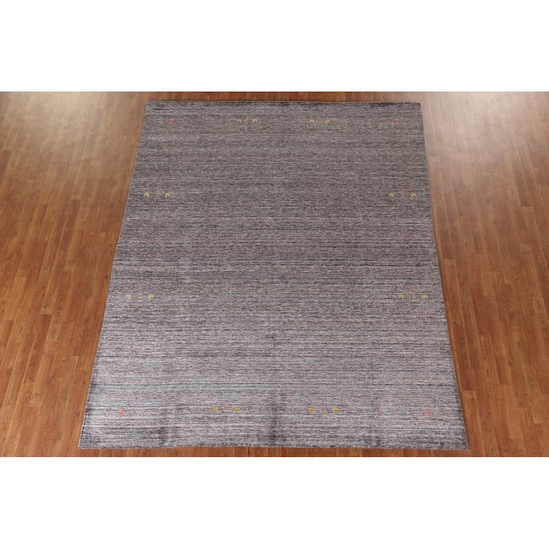Striped Gabbeh Area Rug Hand-Knotted Wool Carpet - 7'10"x 9'10"