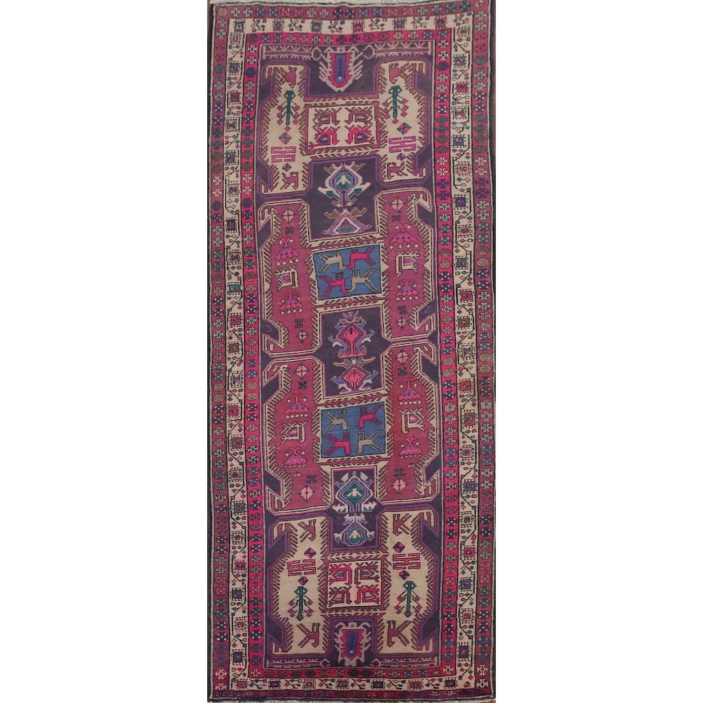 Handmade Meshkin Persian Runner Rug Vintage Wool Carpet - 3'10" x 10'2"