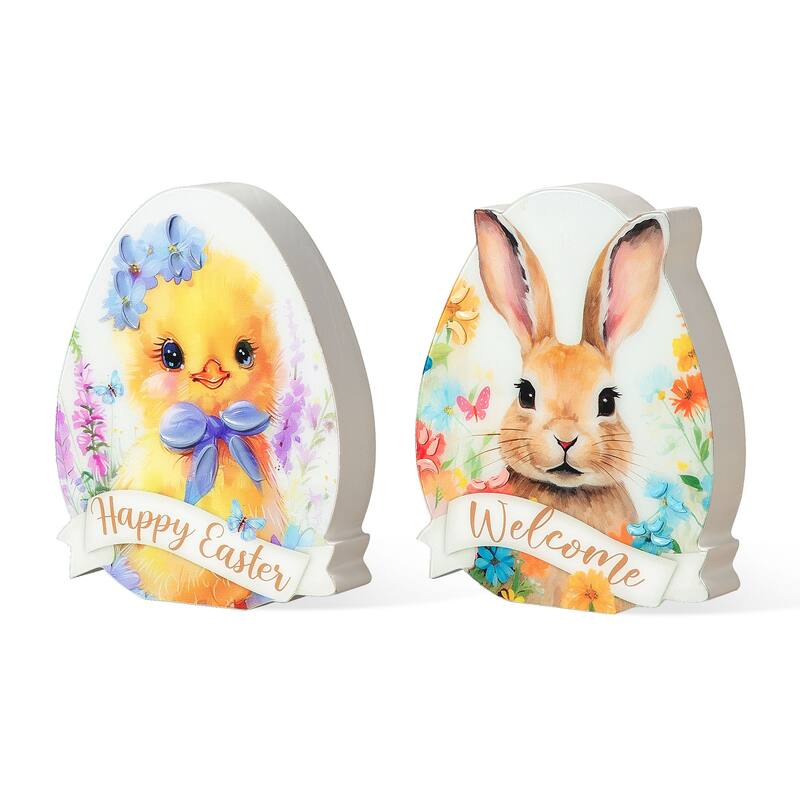 Glitzhome 7.75"/6"H Easter Wooden Patterned Eggs Table Decor Spring Gift