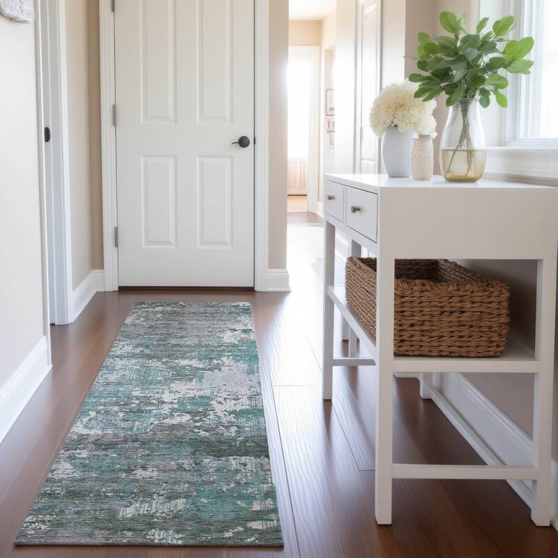 Premium Washable Super Soft Abstract Glam Mayfield Rug - Seafoam - 2'3" x 7'6"