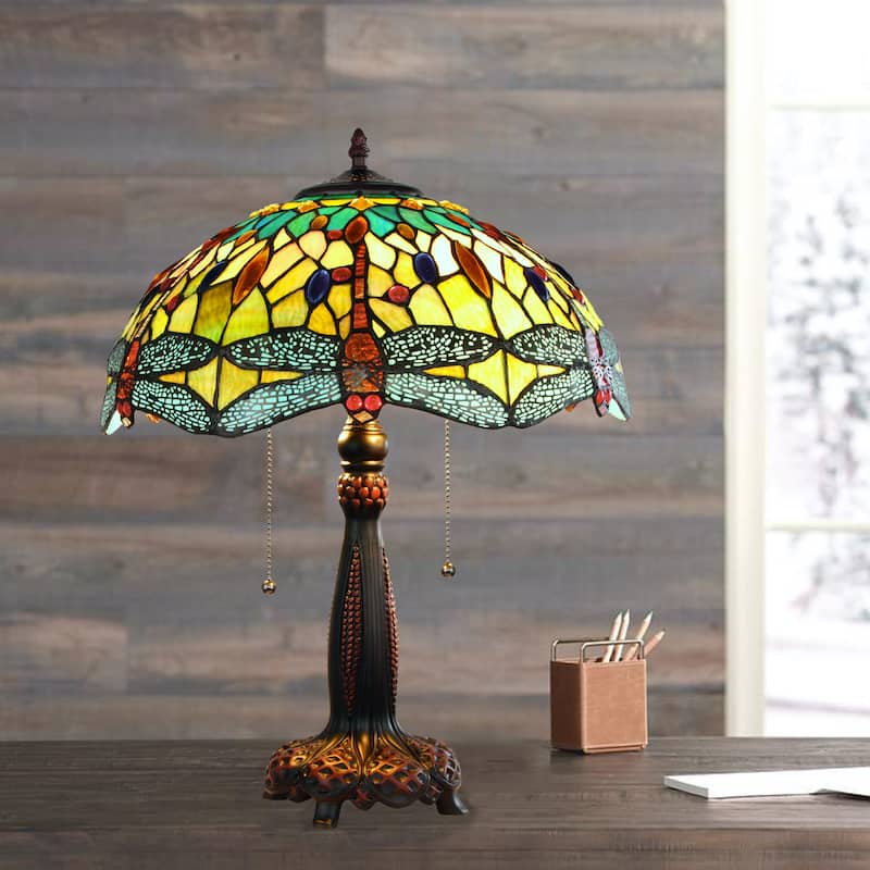 Tiffany-Style Dragonfly Design 2-light Dark Bronze Table Lamp