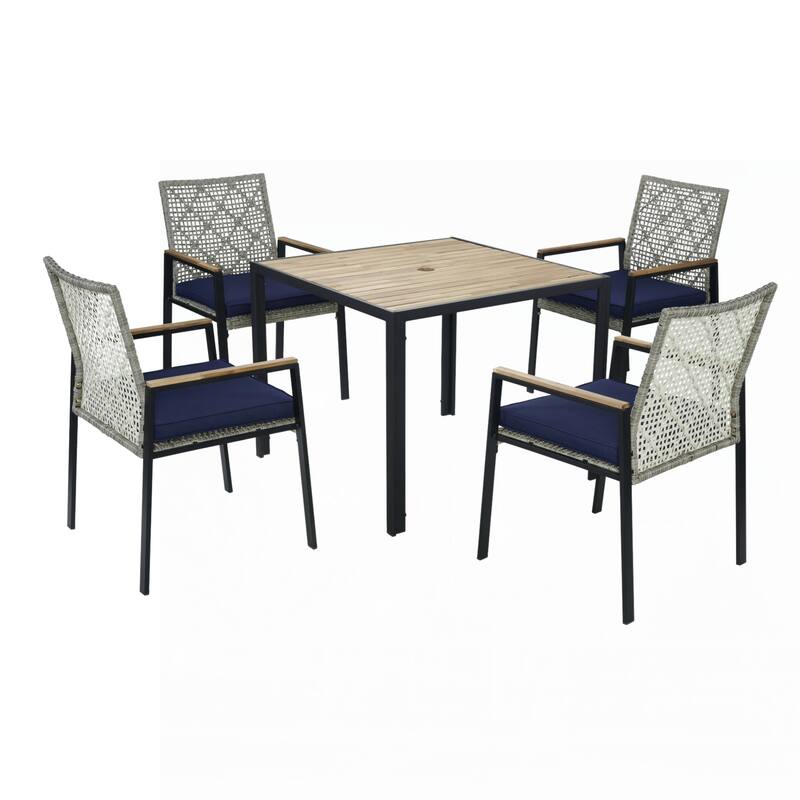 All Weather 5-Piece Patio Dining Table Sets,Light Gray