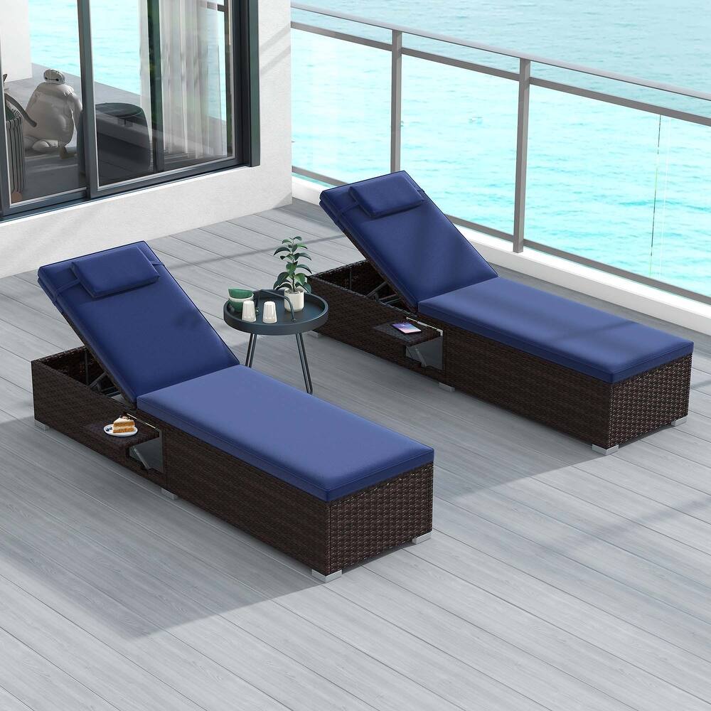 Costway 2 PCS Patio Chaise Lounge with 6-level Backrest Comfy Seat - 2 pcs