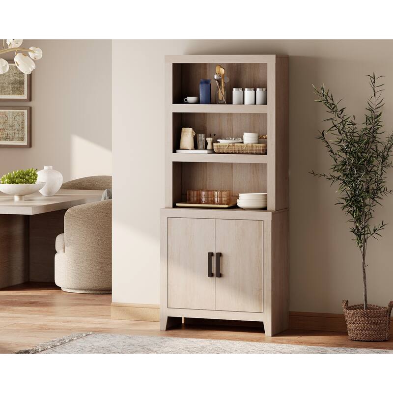 74" Tall Bookshelf with Door, Farmhouse Bookcase with Adjustable Shelf and Storage Cabinet for Living Room, Office