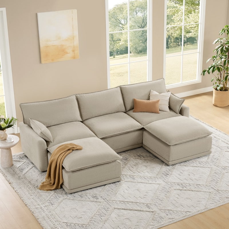 Spruce & Spring Modular Couch Oversized Sectional Sofa for Living Room - Taupe-5PC