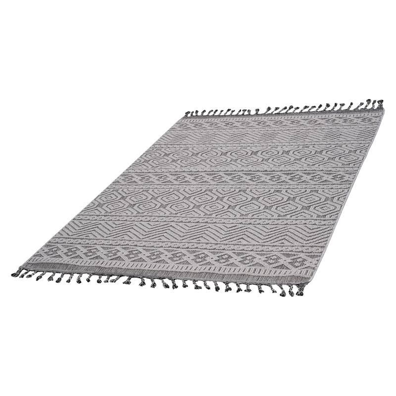 Guros Collection Grey / White / Geometric Indoor /Outdoor Non-Shedding Area Rug
