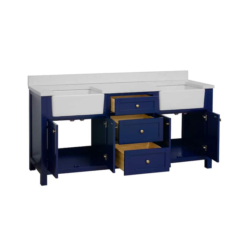 KitchenBathCollection Yorkshire 72" Farmhouse Double Bathroom Vanity with Engineered Marble Top