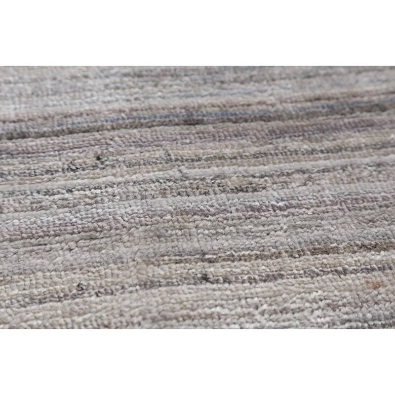 Hand Knotted Oriental Viscose Silk Carpet Tribal Stripe Greys & Charcoal Gabbeh Area Rug - 9' 11'' X 7' 10''