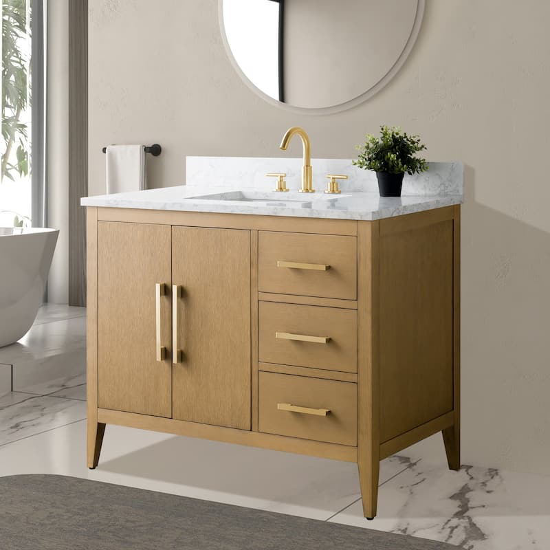 Vanity Art 42" Single Sink Bathroom Vanity Cabinet with Engineered Marble Countertop