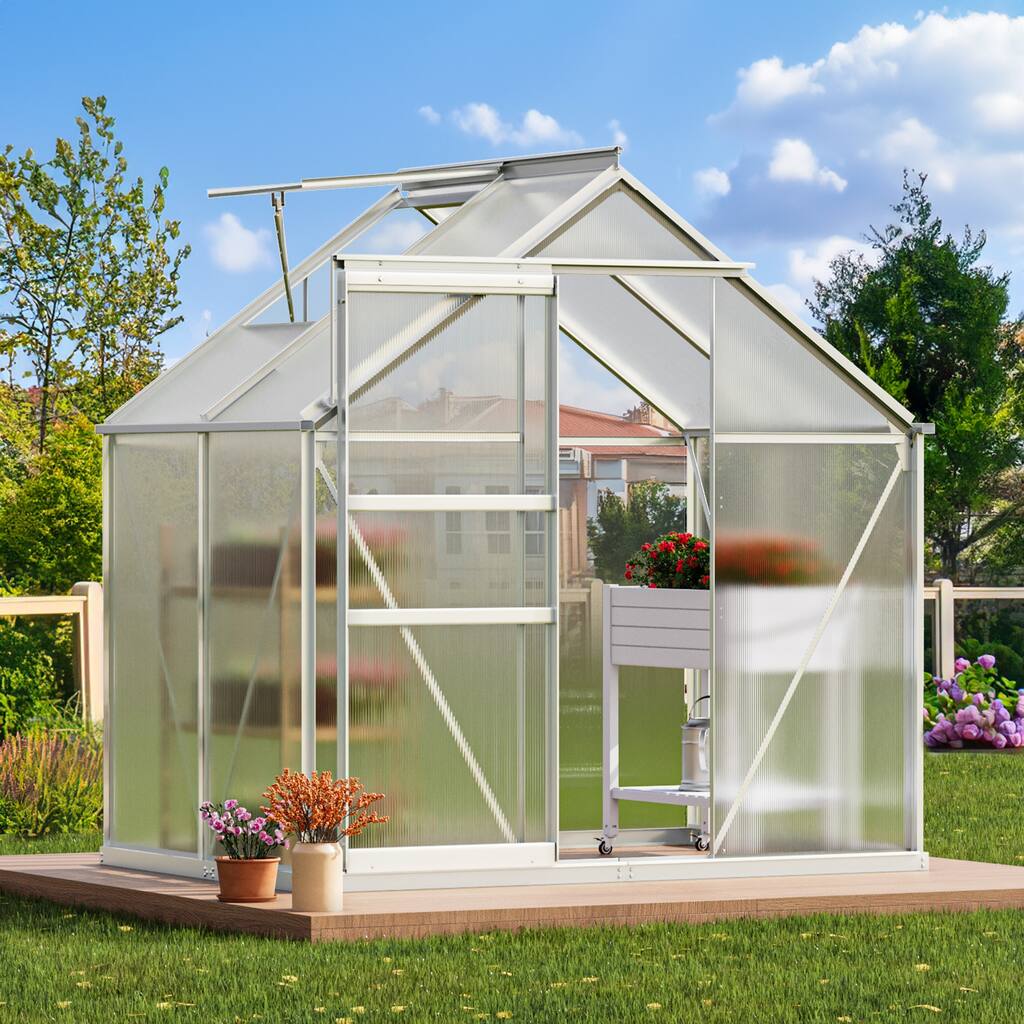Moasis 6'W X 4'D Polycarbonate Walk-in Hobby Garden Greenhouse with Aluminum Frame