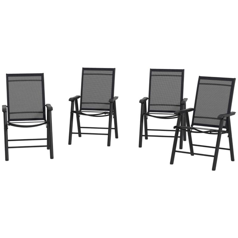 Folding Outdoor Chairs Set with Mesh Fabric and Armrest Set of 4 - 22.8" L x 25.2" W x 37" H