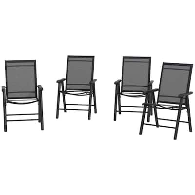 Folding Outdoor Chairs Set with Mesh Fabric and Armrest Set of 4 - 22.8" L x 25.2" W x 37" H