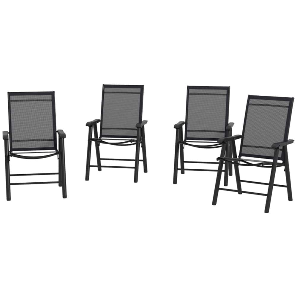 Folding Outdoor Chairs Set with Mesh Fabric and Armrest Set of 4 - 22.8" L x 25.2" W x 37" H