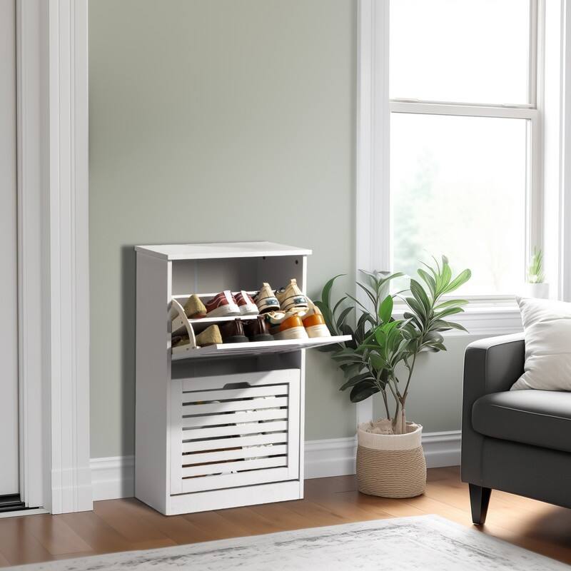 21.26" W MDF Shutter Drawers Shoe Cabinet White - 2 Drawers