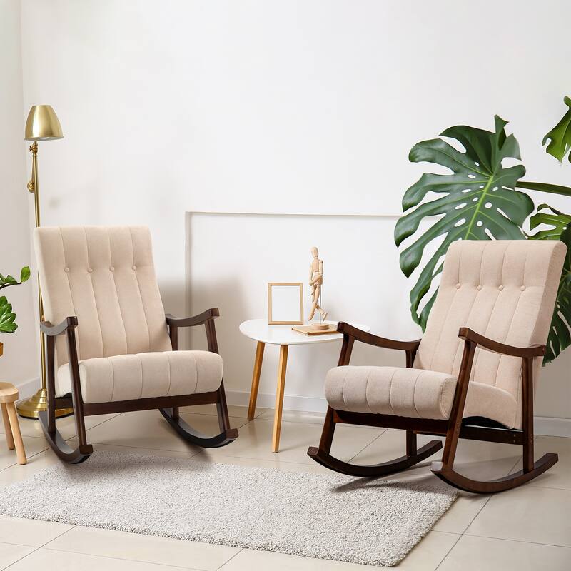 AVAWING Upholstered Rocking Chair Modern High Back Armchair Set of 2 - Beige