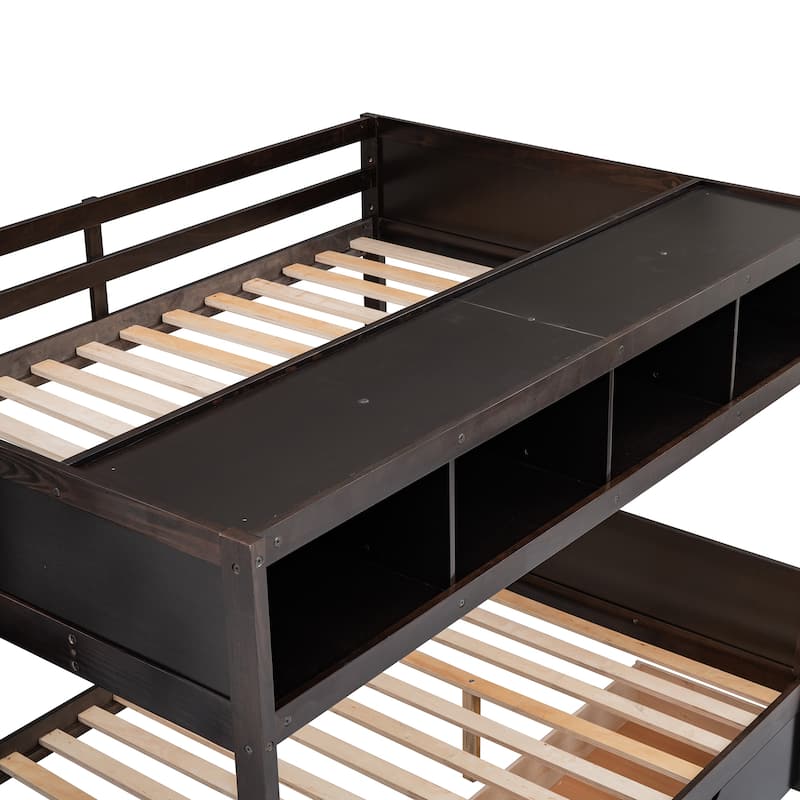 Twin Over Full Bunk Bed with Shelves, Storage Staircase and 2 Drawers