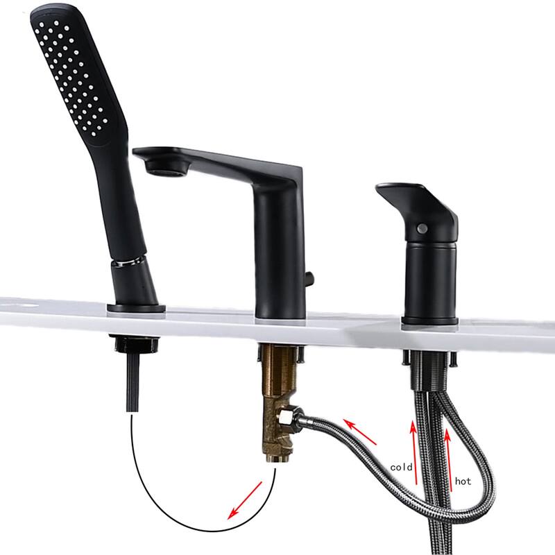 Single Handle Deck Mounted Roman Tub Faucet with Pull-Out Handheld Shower in Matte Black