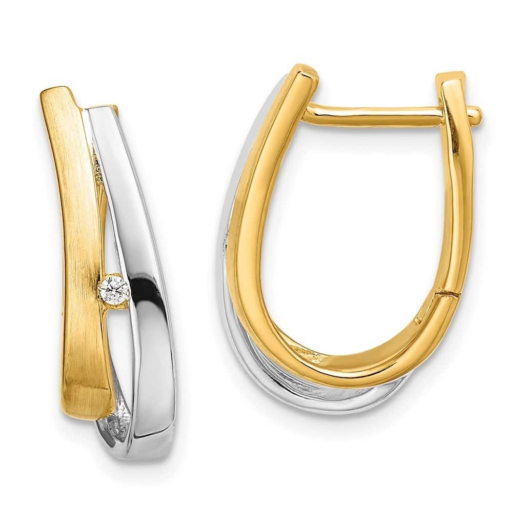Curata 14k Two tone Diamond Hinged Hoop Earrings - 21x14mm Wide 5mm Thick