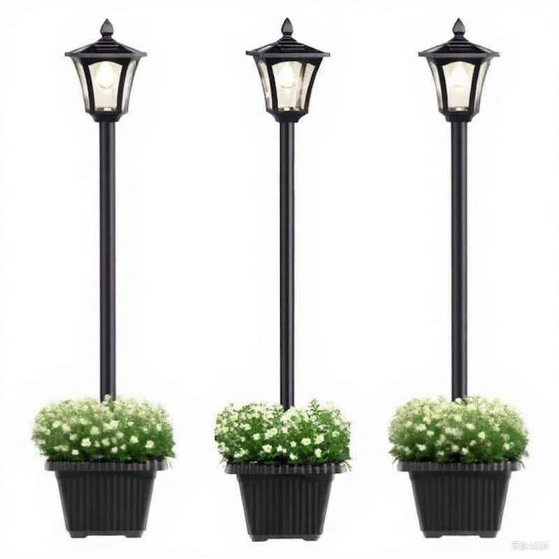 Solar Powered Lamp Post Lights Outdoor Garden Vintage Street Lighting - 63" Height - 3 Pcs/withPlanter