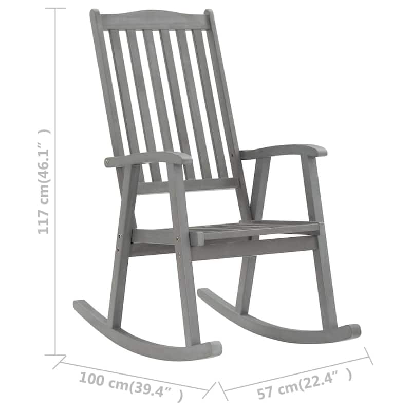 vidaXL Rocking Chair with Cushions Gray Solid Acacia Wood - 47.2" x 19.7" x 1.2"
