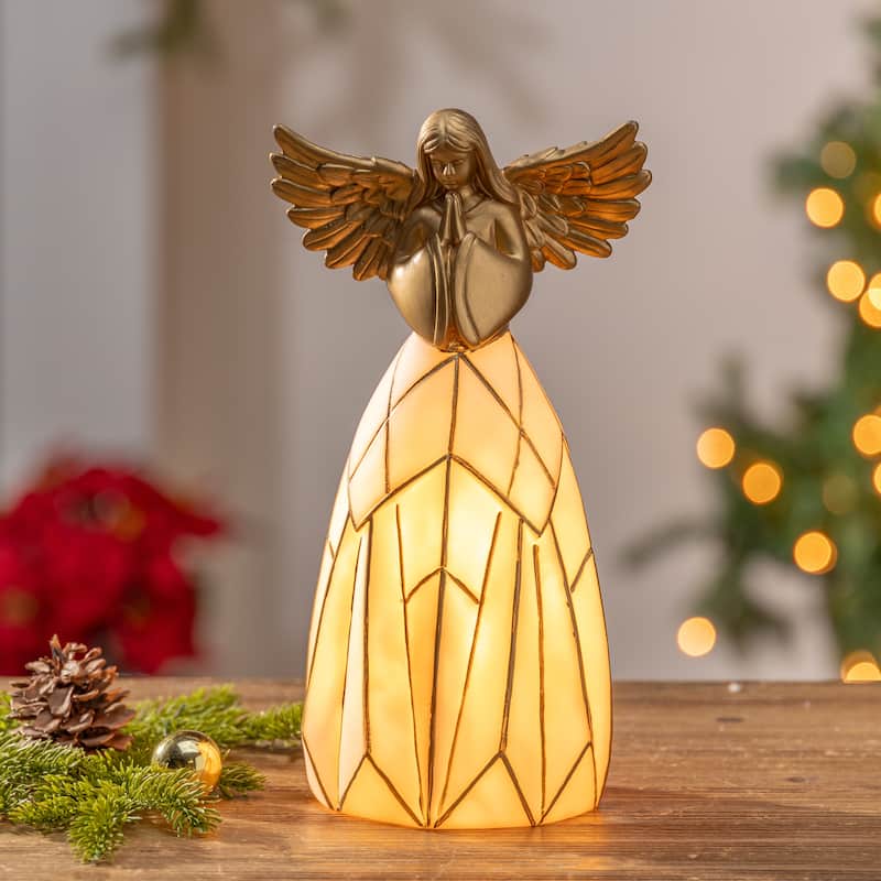 Elegant 11.5 Inch Electric Lighted Gold Angel Tree Topper - 5.12x5.12x11.61