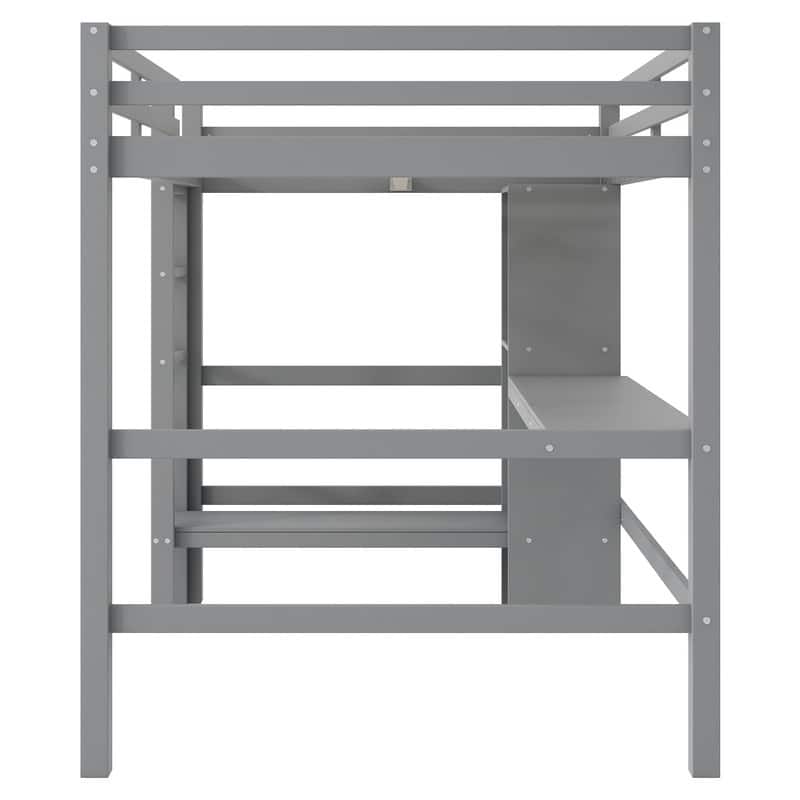Full Size Loft Bed with Built-in Shelves and Desk, Multi-functional Bookcase Storage Bed Frame