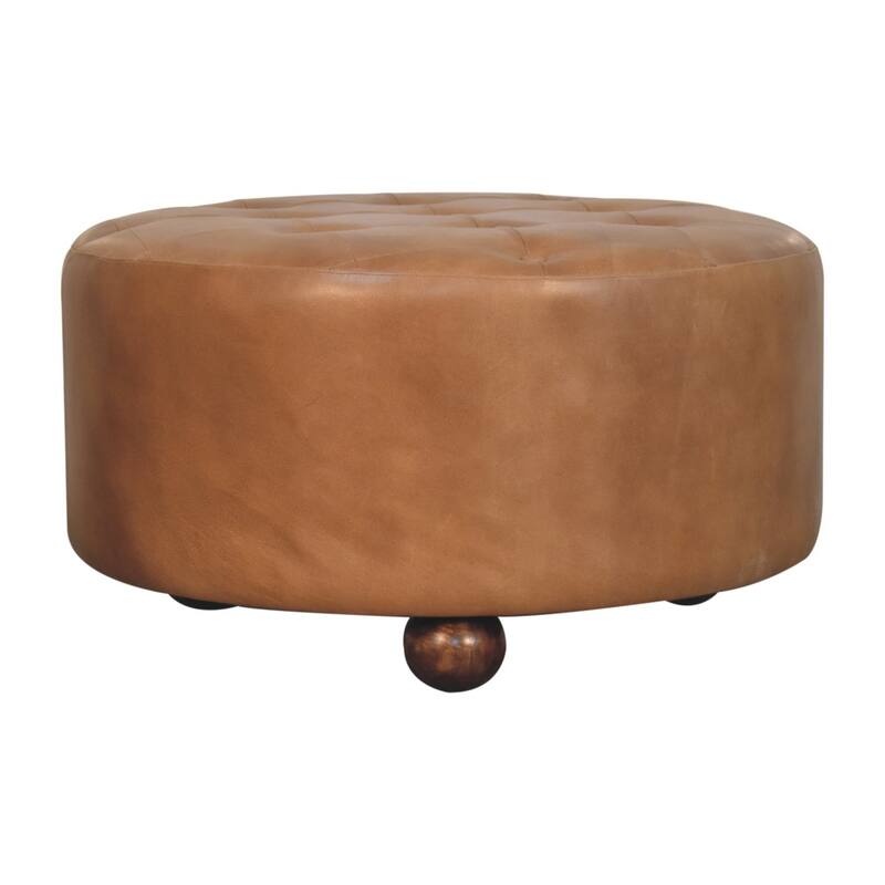 Artisan Furniture Brown Buffalo hide leather Round Ottoman