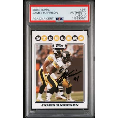 James Harrison 2008 Topps Signed Football Rookie Card #241 Auto Graded PSA 10 Cert # 116230701 - 8' x 11'
