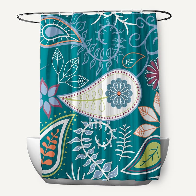 71 x 74 Paisley Floral Print Shower Curtain - Teal