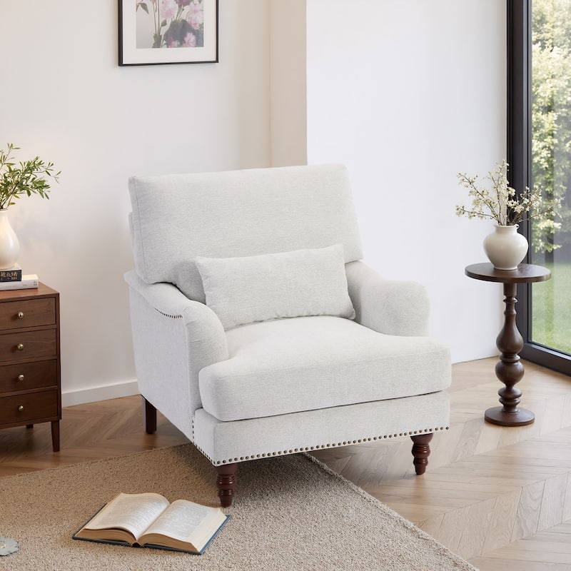 Mid Century Chenille Upholstered Accent Chair with Nailhead Trim