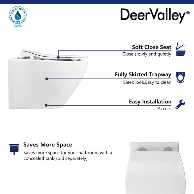 DeerValley Liberty 1.59 GPF Elongated Wall Hung Toilets Included Seat