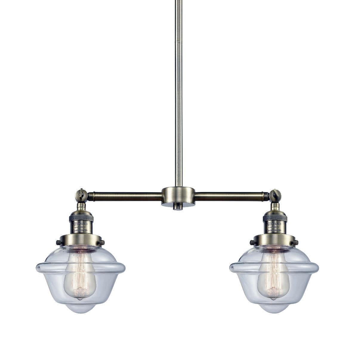 Innovations Lighting 209 Small Oxford  Small Oxford 2 Light 24" Wide Linear Chandelier - (Antique Copper / Clear) - Chandeliers For Bedrooms by Overstock.com