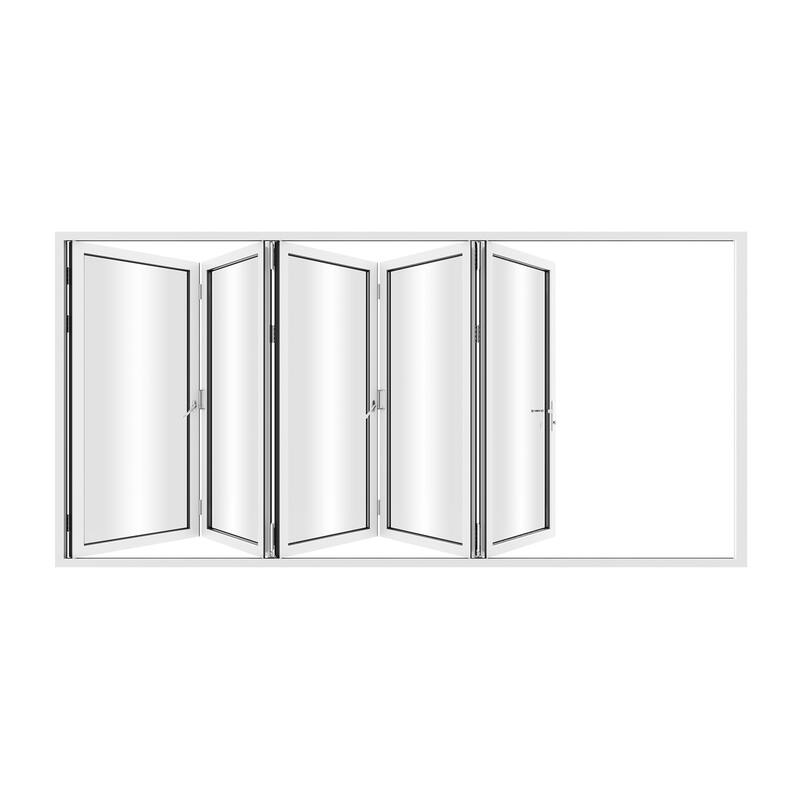 KaMic 168"×80" 5 Panels Aluminum Folding Door In White,Folded Out From Left To Right Model #:FD5PWH16880-LR