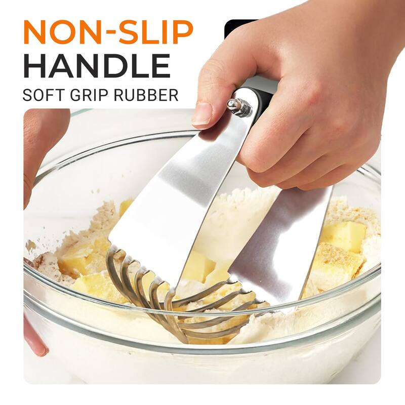 Cheer Collection Stainless Steel Dough Blender with 5 Blades and Non Slip Handle Black