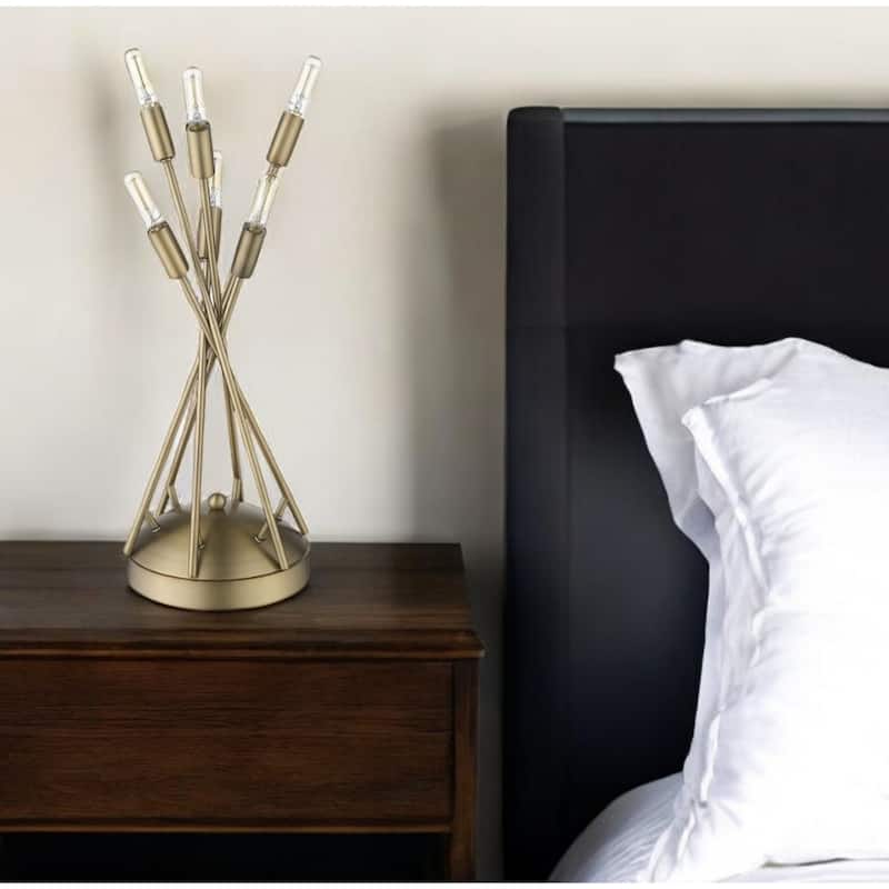 19" Brass Metal Six Light Table Lamp with Globe Glass Shade - 9.25” x 9.25” x 19” - Brass